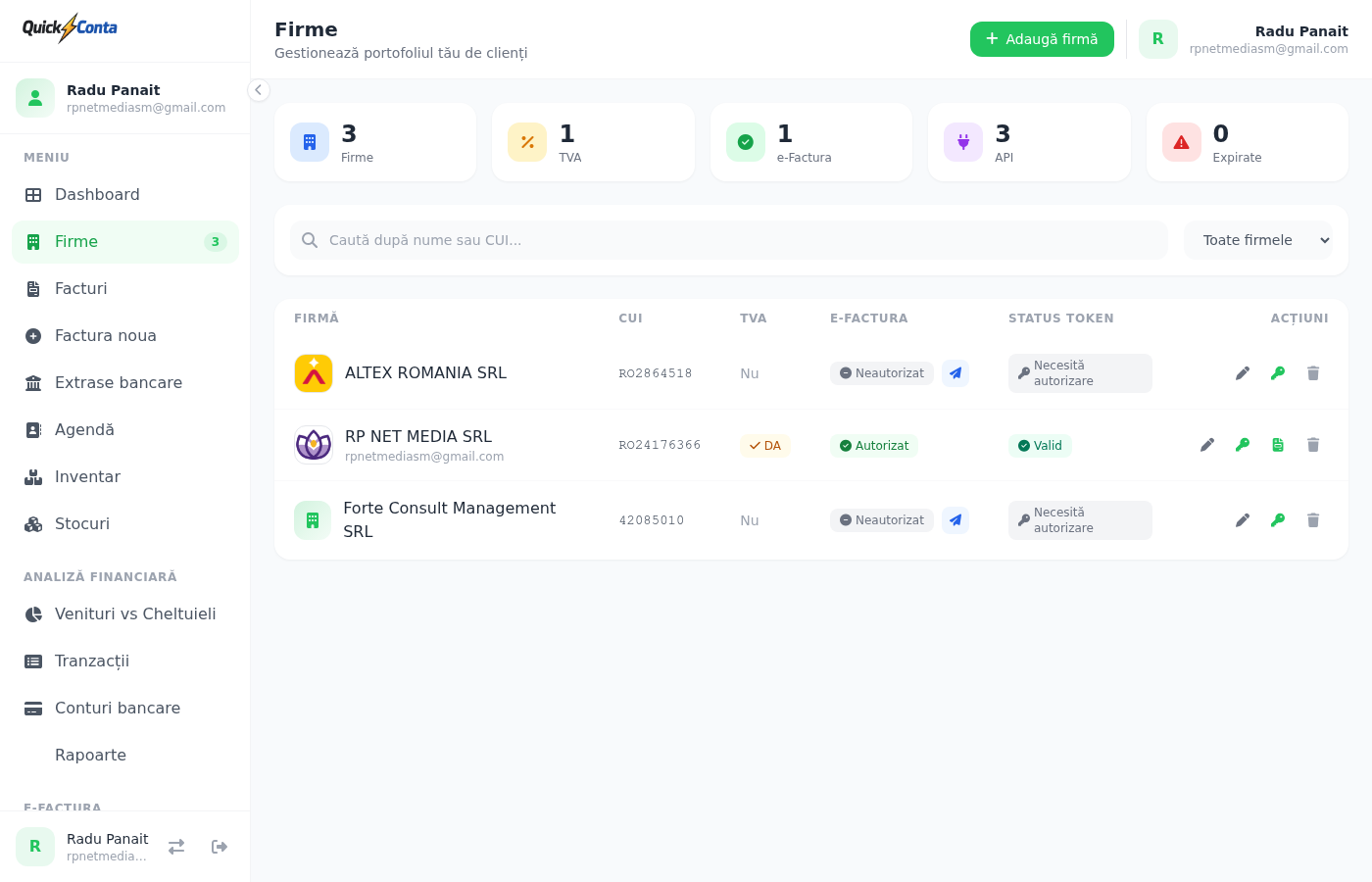 Pagina Firme cu butonul Adaugă